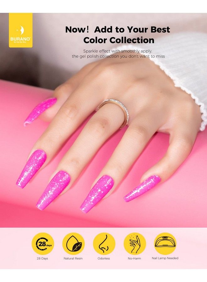 Glitter Gel Nail Polish Led Uv Nail Gel Shimmer Holographic Effect Soak Off Gel Curing Required No Chip Gel Polish Sparkle Chunky Gel Home Diy Nail Salon Nail Art Design (Hot Pink) Lp6