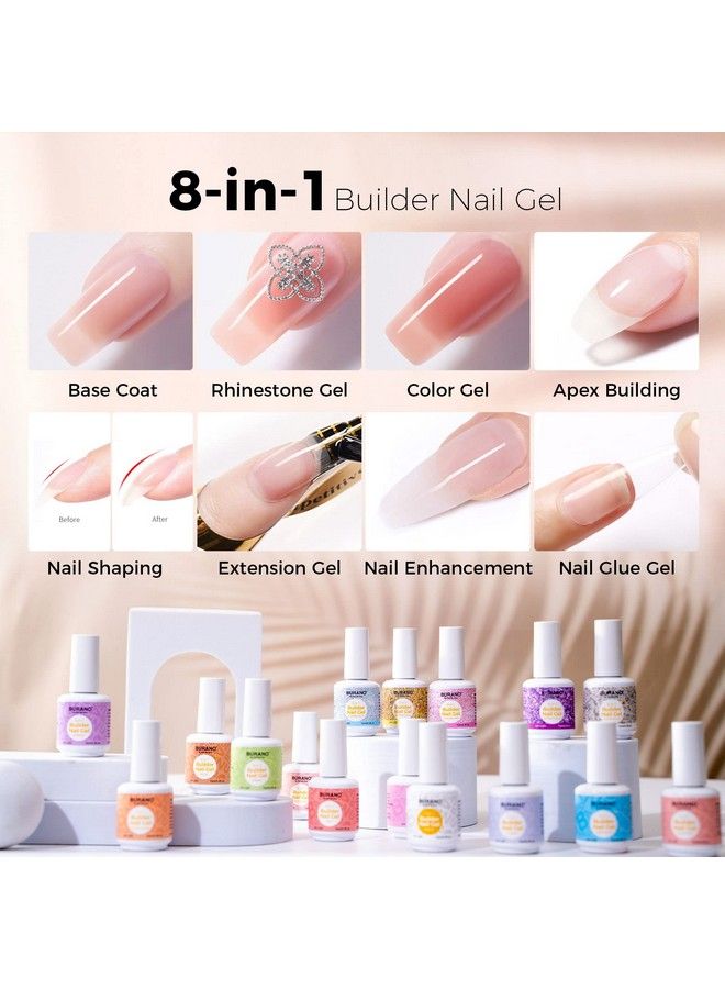 5 In 1 Builder Base Gel 0.5 Oz Builder Gel For Nails Hard Gel Nail Extension Quick Building Gel Builder Gel In A Bottle For Nail Pro & Beginner (Shimmerpink)