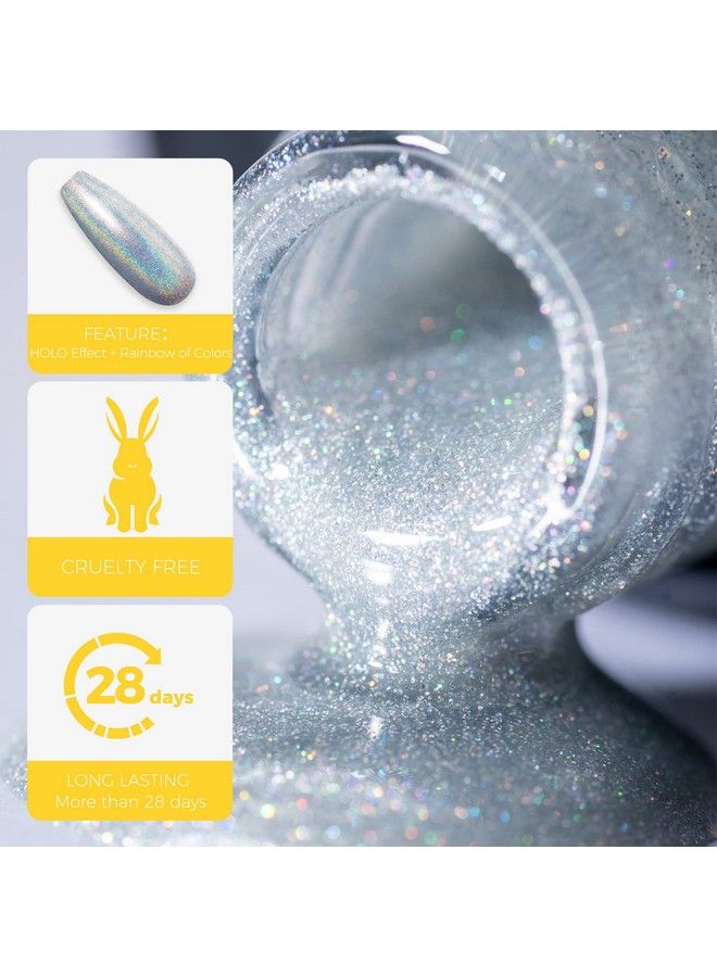 Holographic Gel Nail Polish Metallic Gel Nail Polish Mirror Effect Silver Glitter Gel Nail Polish Disco Dj Gel Curing Required H1