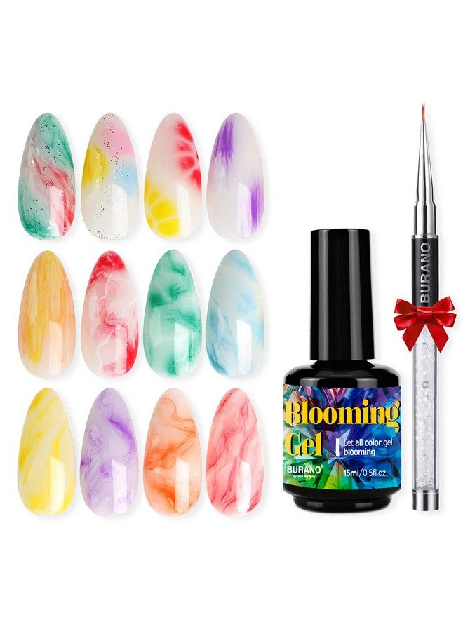 Nail Blooming Gel Uv Led Clear Blooming Gel Nail Polish For Spreading Effect 15Ml 0.5 Floz With Nail Brush (Blooming Clear)