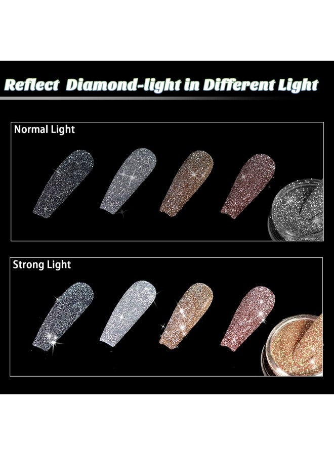 Diamond Nail Glitter 4 Colors Sparkling Korea Reflective Diamond Glitter Dust Shiny Powder Pigment Nail Supplies For Nail Art Gel Polish Disco Party Nightclub Wedding Crafts