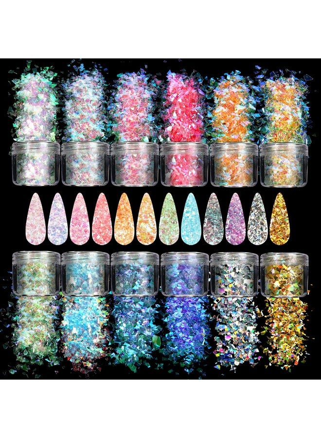 12 Colors Mermaid Nail Chunky Glitter Ultrathin Fluorescent Glass Paper Irregular Iridescent Sequin Flakes Glitters Sticker For Nails Art Decoration Hair Eyes Face Body Diy Craft