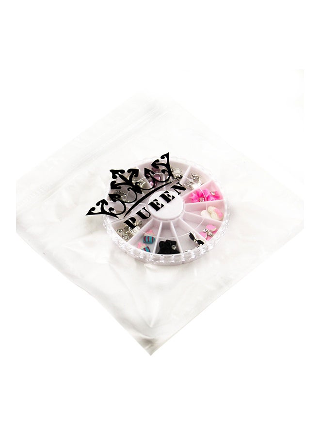 24-Piece 3D Bow Flower Design Rhinestones Nail Art Set Multicolour