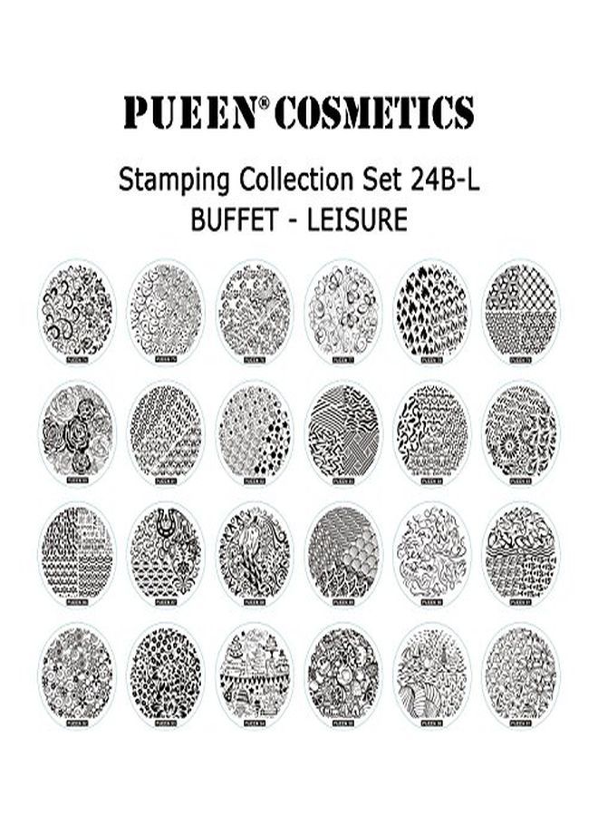Nail Art Stamp Collection Set 24B-L Stamping Buffet - Leisure - New Set Of 24 All You Can Stamp Full Size Stamping Image Plates Manicure Diy (Infinite Images With Your Creativity) Now With Bonus Storage Case-Bh000415