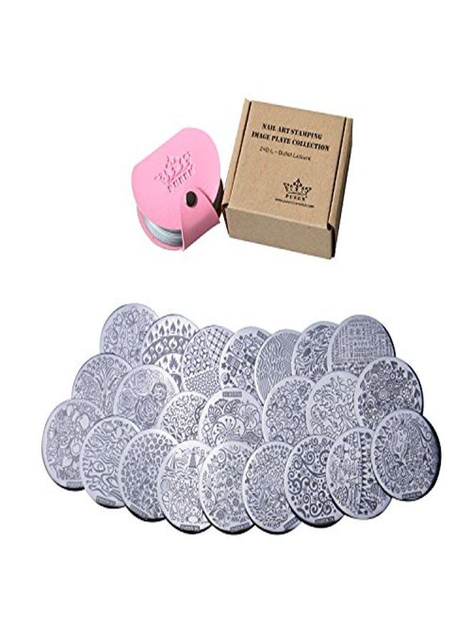 Nail Art Stamp Collection Set 24B-L Stamping Buffet - Leisure - New Set Of 24 All You Can Stamp Full Size Stamping Image Plates Manicure Diy (Infinite Images With Your Creativity) Now With Bonus Storage Case-Bh000415