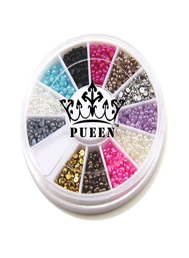 3D Nail Art Wheel Of 2Mm Round Hemisphere Pearls In 12 Colors Gold & Silver Studs Beads 2000 Pcs-Bh000418