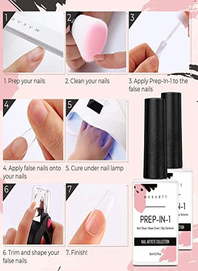 Uv Nail Glue Gel For Fake Nails(Curing Needed), 3 In 1 Super Strong Acrylic Nails Glue For Press On Nails Soak Off For Gel Nail Tips Brush On Nail Glue Gel Base Coat Slip Solution 15Ml 2Pcs