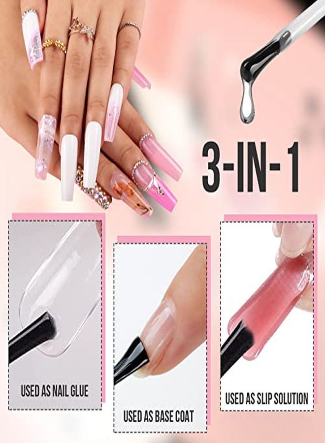 Uv Nail Glue Gel For Fake Nails(Curing Needed), 3 In 1 Super Strong Acrylic Nails Glue For Press On Nails Soak Off For Gel Nail Tips Brush On Nail Glue Gel Base Coat Slip Solution 15Ml 2Pcs
