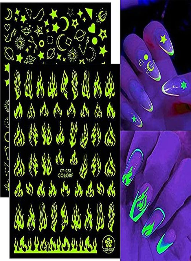 Luminous Nail Art Stickers, 6 Sheets Glow In The Dark 3D Nail Decals For Nail Art Butterfly Flowers Designer Stickers Self-Adhesive Nails Art