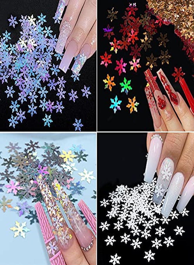 4 Boxes Christmas Snowflake Nail Sequins Glitter Holographic Laser Snowflakes Flake Nail Glitter Confetti Tree Sparkly Nail Sequin For Acrylic Nail Craft Decoration