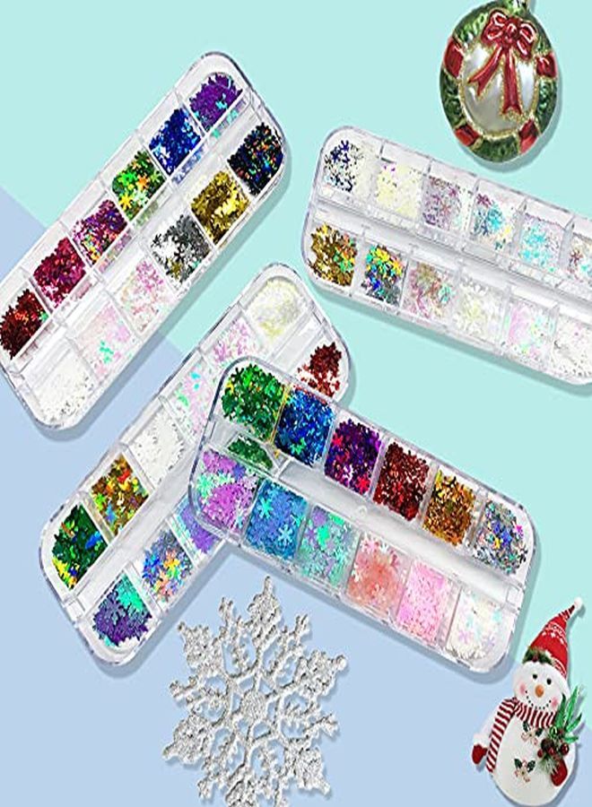 4 Boxes Christmas Snowflake Nail Sequins Glitter Holographic Laser Snowflakes Flake Nail Glitter Confetti Tree Sparkly Nail Sequin For Acrylic Nail Craft Decoration