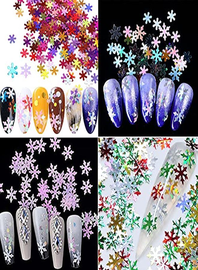 4 Boxes Christmas Snowflake Nail Sequins Glitter Holographic Laser Snowflakes Flake Nail Glitter Confetti Tree Sparkly Nail Sequin For Acrylic Nail Craft Decoration