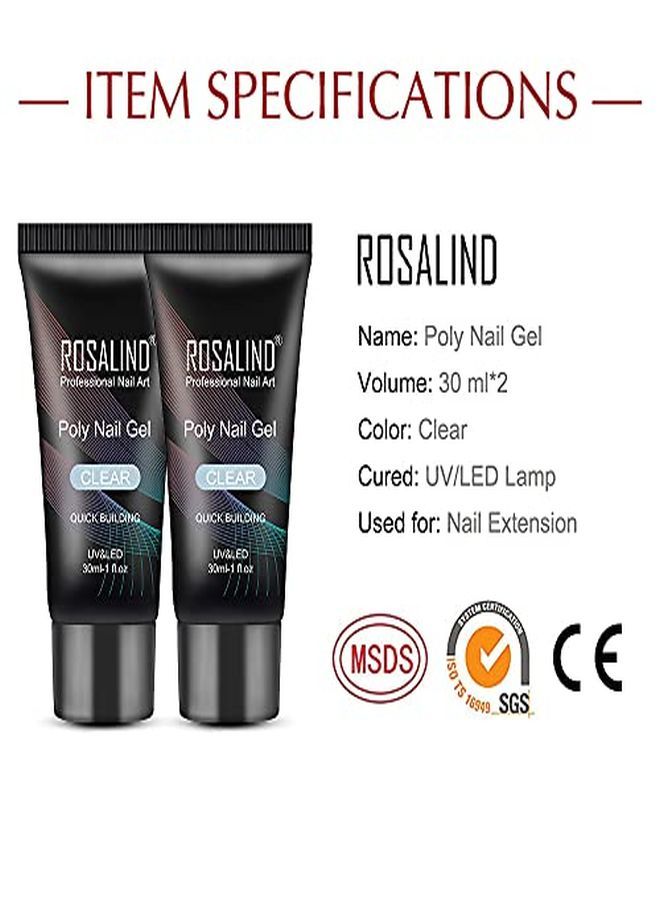 Rylic Poly Extension Gel Rosalind 2 Pcs 30Ml Poly Nail Gel Kit Nail Builder For Clear Nail Art Decoration Nail Thickening Poly Nail Gel Tube Easy To Diy Use Need Uv Lamp