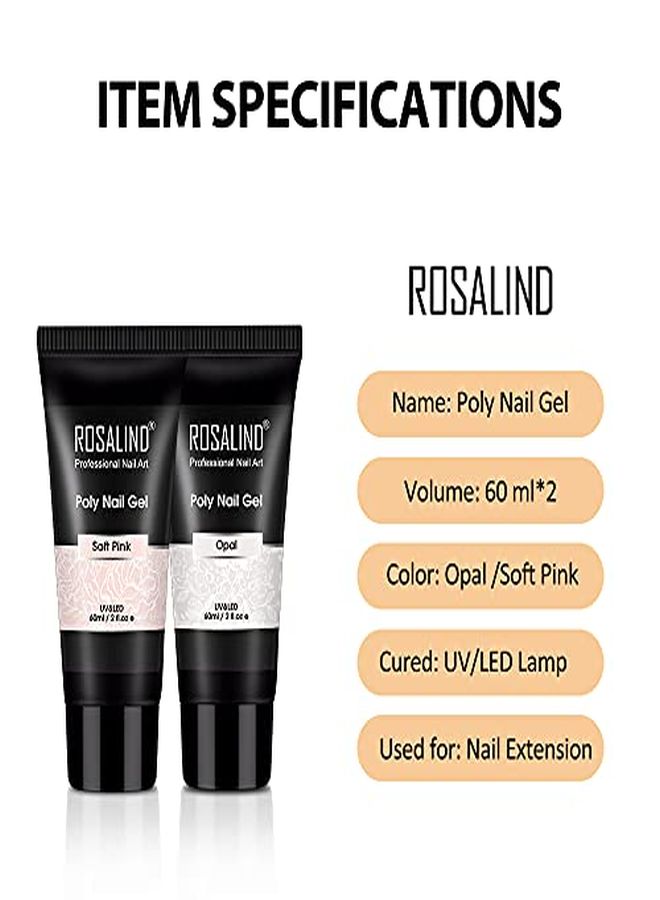 K&Opal Extension Gel Rosalind 2 Pcs 60Ml Opal Poly Nail Gel Kit Soft Pink Nail Builder For Nail Art Decoration Nail Thickening Poly Nail Gel Tube Easy To Diy Use Need Uv Lamp