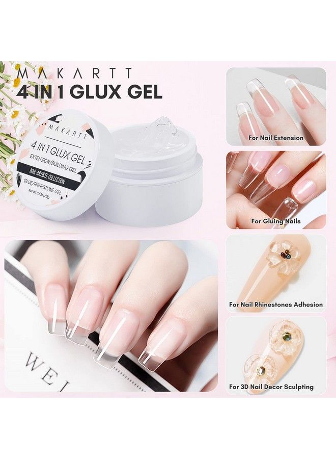 4 In 1 Glux Gel Solid Nail Extension Gel Builder Nail Gel 15 Ml Uv Nail Glue For Acrylic Nails Soft Gel Nails 3D Nail Sculpture Gel Hard Gel For Nails Uv/Led Nail Lamp Required Clear