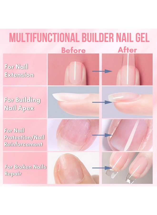 Builder Nail Gel 15Ml 5 In 1 Multifunctional Clear Gel Nail Polish Base Coat Nail Strengthener Gel Nail Extension Hard Gel Builder For Broken Nails Repair Soak Off Uv/Led Nail Lamp Required