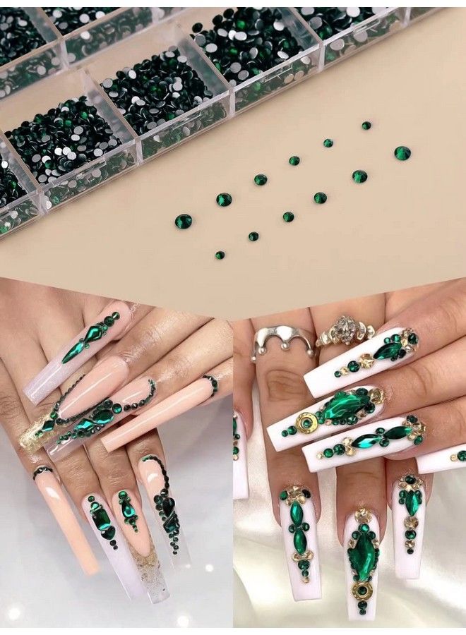 3120 Pcs Green Nail Art Rhinestone Gems Kit Ebanku Nail Art Crystal Flat Back Nail Diamond Jewels With Tweezers And Drill Pen