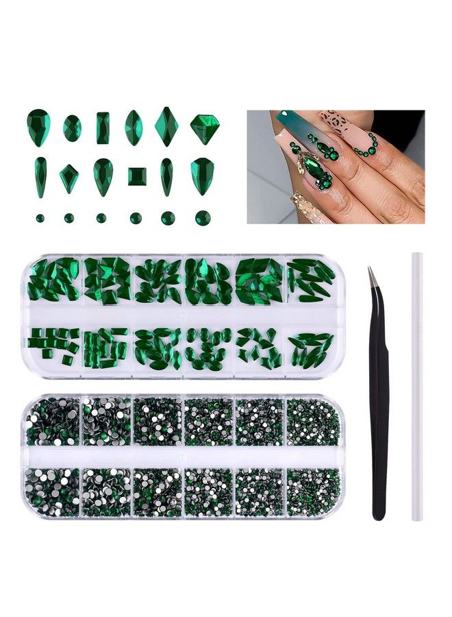 3120 Pcs Green Nail Art Rhinestone Gems Kit Ebanku Nail Art Crystal Flat Back Nail Diamond Jewels With Tweezers And Drill Pen