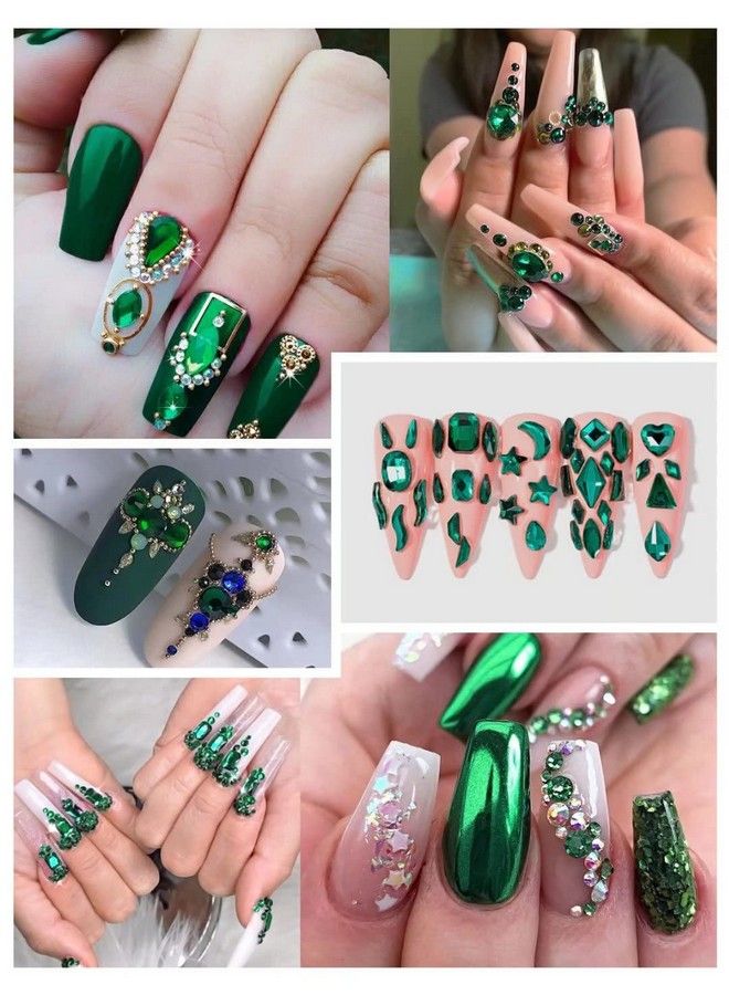 3120 Pcs Green Nail Art Rhinestone Gems Kit Ebanku Nail Art Crystal Flat Back Nail Diamond Jewels With Tweezers And Drill Pen