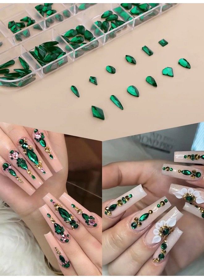 3120 Pcs Green Nail Art Rhinestone Gems Kit Ebanku Nail Art Crystal Flat Back Nail Diamond Jewels With Tweezers And Drill Pen