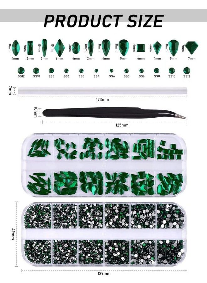 3120 Pcs Green Nail Art Rhinestone Gems Kit Ebanku Nail Art Crystal Flat Back Nail Diamond Jewels With Tweezers And Drill Pen