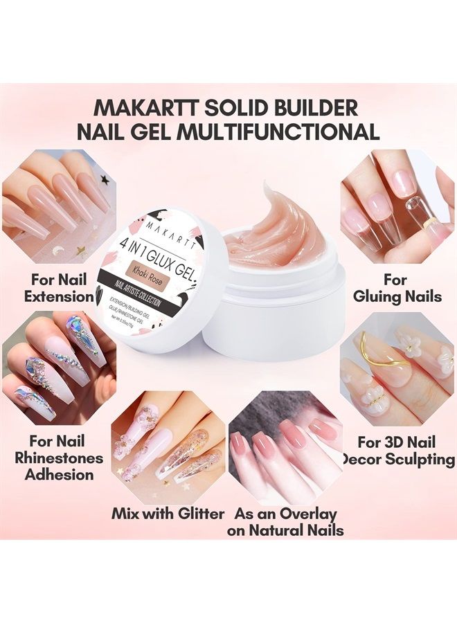 Solid Builder Nail Gel,15ML 4 in 1 Nail Extension Gel UV Nail Glue for Acrylic Nails Soft Gel Nails Rhinestones Gel 3D Sculpture Gel Hard Gel for Nails UV/LED Nail Lamp Required Khaki Rose