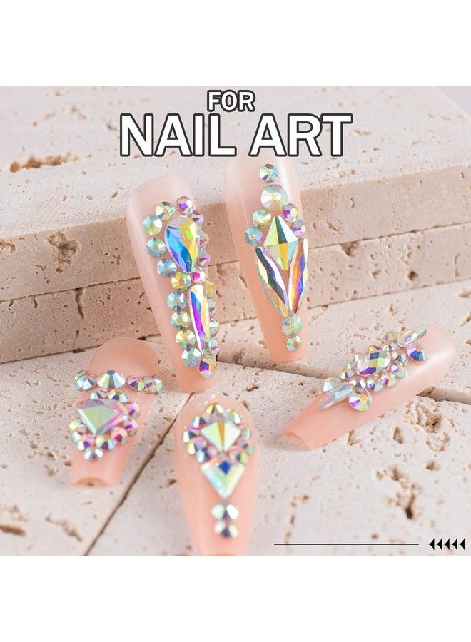 Multi Shapes 3D Glass Ab Crystal Nail Art Rhinestones Kit Of Flatback Round Charm Bead Gem Stone Diamond Jewelry With 1Pc Pickup Pen + 1Pc Tweezer For Manicure Diy Makeup Craft Decoration