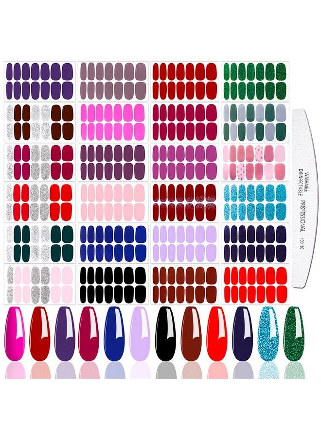 24 Sheets Glitter Solid Color Nail Polish Strips With Nail File Nail Wraps Nail Polish Stickers Selfadhesive Nail Stickers Full Nail Wraps For Women Nail Art