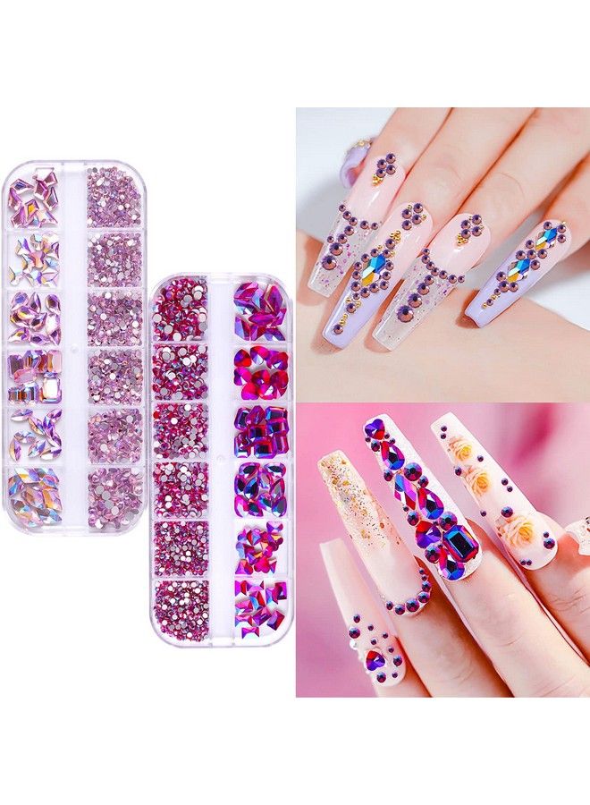 1620Pcs Flat Back Rose Ab Nail Rhinestones Pink Nail Rhinestones For Nails Round Beads Crystals Glass Gems Stones Multi Shapes Sizes Nail Rhinestones For Nail Face Art Clothes Shoes Bags Diy