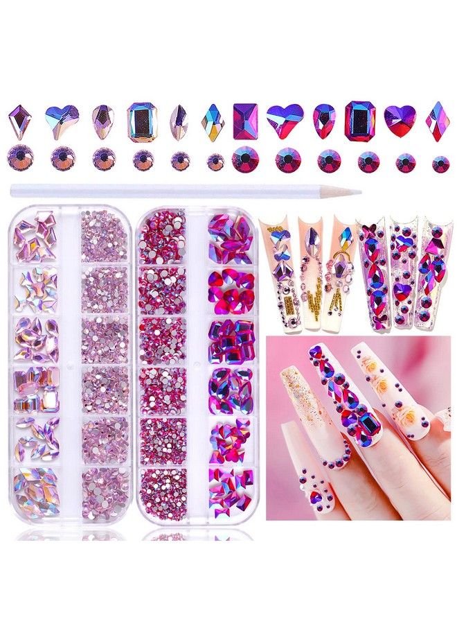 1620Pcs Flat Back Rose Ab Nail Rhinestones Pink Nail Rhinestones For Nails Round Beads Crystals Glass Gems Stones Multi Shapes Sizes Nail Rhinestones For Nail Face Art Clothes Shoes Bags Diy