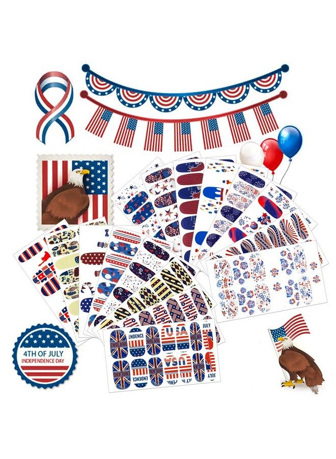 16 Sheets Independence Day Nail Polish Strips Patriotic American Flag Nail Art Stickers 4Th Of July Selfadhesive Nail Decals Manicure Sticker For Memorial Day