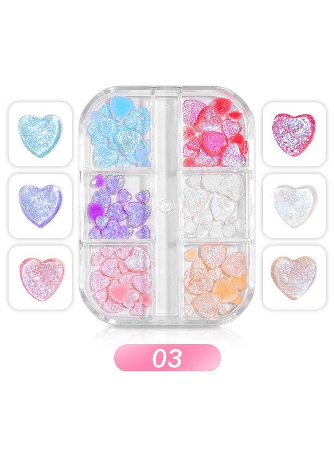 3 Boxes Light Change 3D Bow Tie Charms For Nails 3D Love Heart Nail Charms Aurora Colorful Resin Heart Nail Design Nail Butterfly Charms For Acrylic Nails Nail Heart Charms For Women Girls