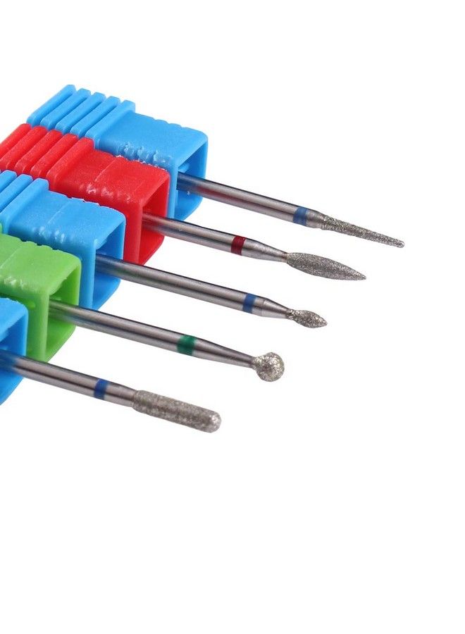 Russian Manicure Drill Bits Cylinder/Ball/Flame/Needle Cuticle Bit3/32 Shank Diamond Nail Drill Bit5Pcs