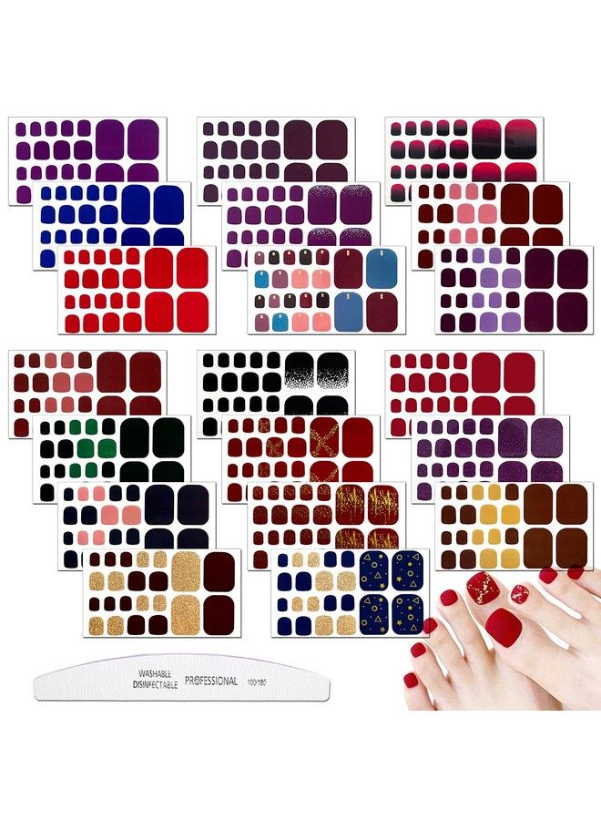 20 Sheets Toe Nail Polish Strips Nail Art Stickers Decals For Girls Women With 1 Pc Nail File Nail Polish Stickers Full Wraps Set