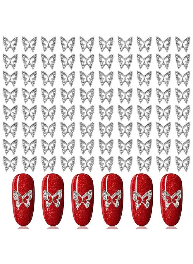 100 Pieces 3D Silver Butterfly Nail Charms Nail Butterfly Charms Butterfly Charms For Nails Metal Nail Charms For Acrylic Nails Butterfly Nail Jewels Studs For Acrylic Nails Nail 3D Charms