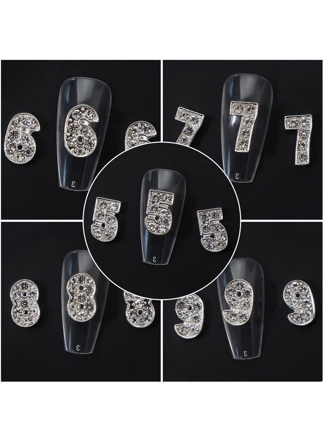 30 Pieces Silver Number Nail Charms (09) For Nails Arabic Numerals 3D Nail Art Charms For Acrylic Nails Alloy Nail Rhinestones And Charms Nail Number Charms Gems For Women