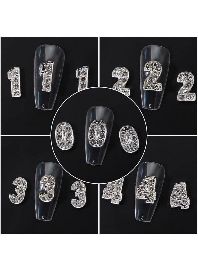 30 Pieces Silver Number Nail Charms (09) For Nails Arabic Numerals 3D Nail Art Charms For Acrylic Nails Alloy Nail Rhinestones And Charms Nail Number Charms Gems For Women