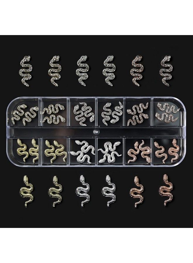 24 Pieces 6 Snake Shape Nail Charms With Rhinestone Flat Back 3D Metal Alloy Diamond Snake Nail Charms Set Retro Nail Jewelry Accessories For Diy Crafts Nail Art Decorations(6 Styles)