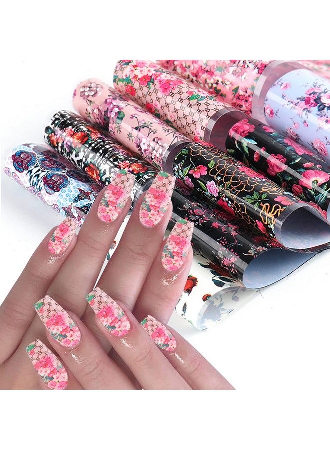 150 Pieces Nail Art Foil Transfer Sticker Set Marbling Leopard Print Flower Nail Polish Foil Adhesive Decals For Women Girls Nail Art Decoration(1.57X7.87Inch)