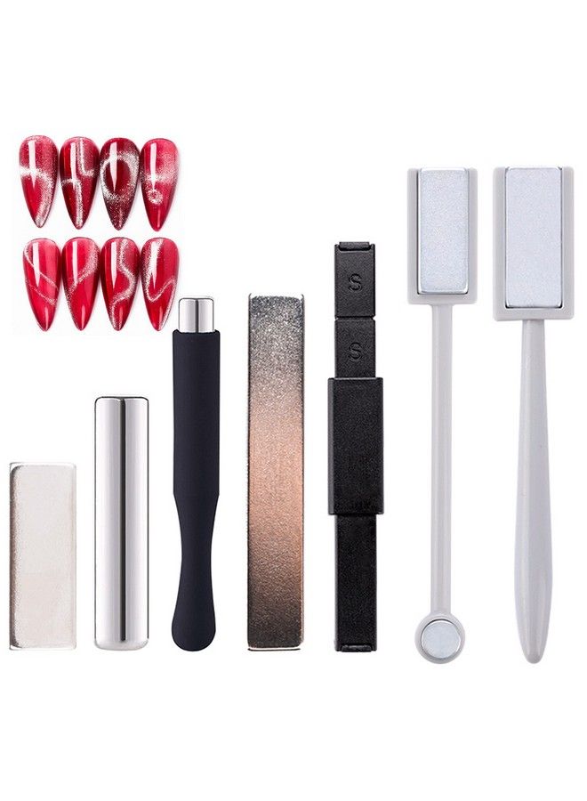 7 Pieces Cat Eye Magnet For Nails Doublehead Nail Magnetic Stick Multifunction Magnet Board Square Thickened Cat Eye Strong Magnet Plate Nail Magnet Tool Set For Cat Eye Gel Polish Nail Art