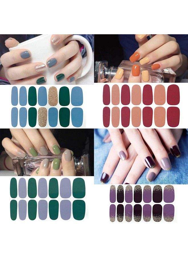 24 Sheets Solid Color Nail Polish Strips Press On Nail Stickers Full Nail Wraps For Women Nails Art Nail Strips With Nail File