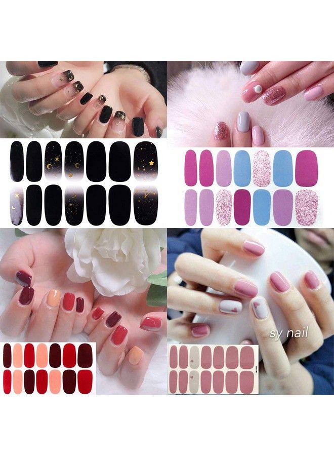 24 Sheets Solid Color Nail Polish Strips Press On Nail Stickers Full Nail Wraps For Women Nails Art Nail Strips With Nail File