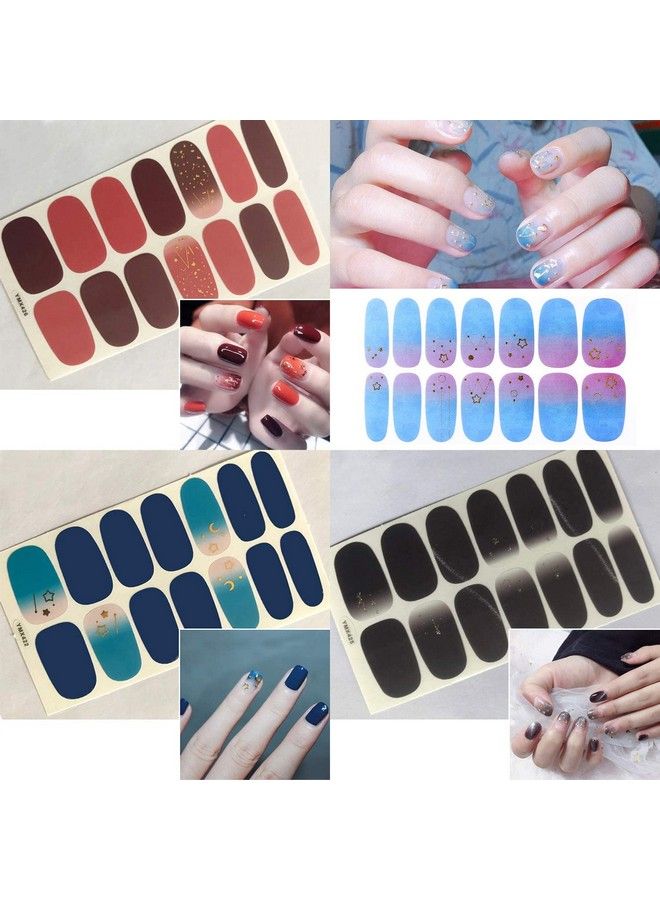 24 Pcs Nail Polish Strips Stickers Full Wraps With Solid Or Gradient Color Design Nail Art Press On Decals Strips For Women And Girls With 1 Pc Nail File