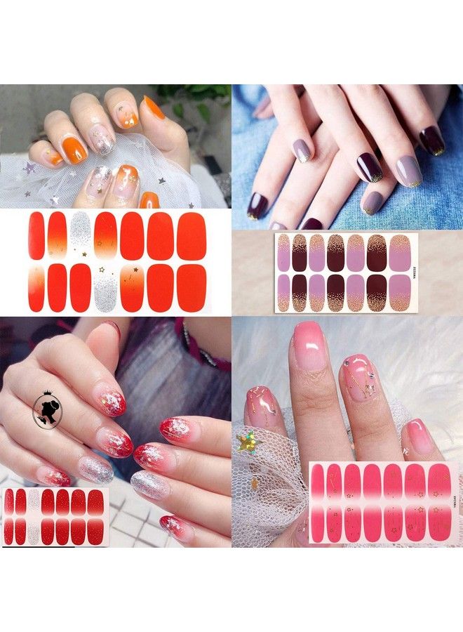 24 Pcs Nail Polish Strips Stickers Full Wraps With Solid Or Gradient Color Design Nail Art Press On Decals Strips For Women And Girls With 1 Pc Nail File