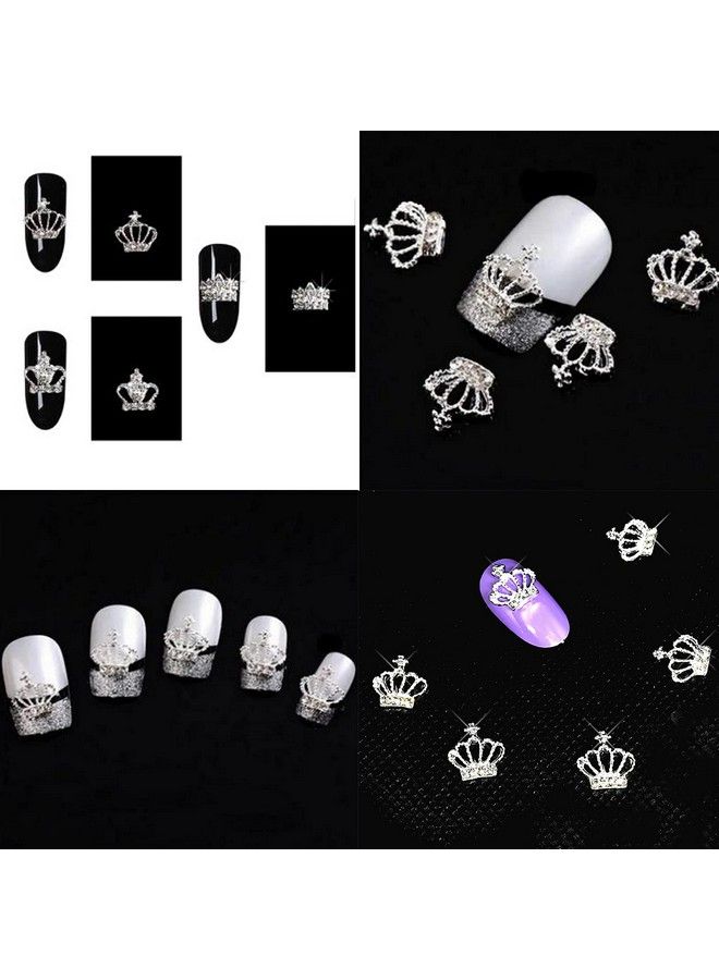 100 Pieces 3D Silver Alloy Crown Nail Charms Studs Crown Diamonds Nail Art Nail Jewels Set Crown Nail Studs Clear Crystals Manicure Jewelry For Women Girls (0.35Inchx0.39Inch)