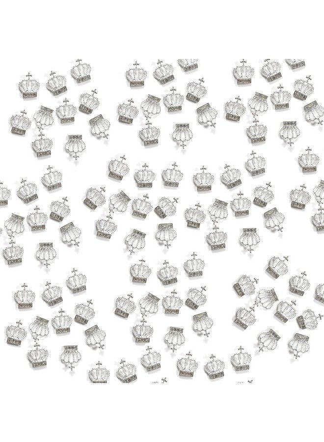 100 Pieces 3D Silver Alloy Crown Nail Charms Studs Crown Diamonds Nail Art Nail Jewels Set Crown Nail Studs Clear Crystals Manicure Jewelry For Women Girls (0.35Inchx0.39Inch)