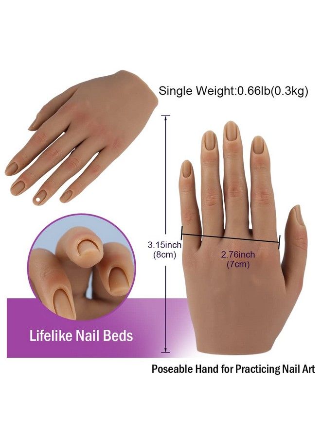 Nail Hand Practice Silicone Female Mannequin Life Size Hand As Sketch Nail Practice Hands Jewelry Ring Glove Watch Display With Nail 18Cm (Left Hand Light Brown)