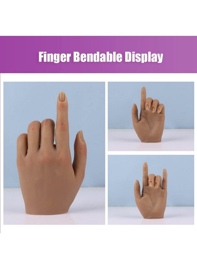 Nail Hand Practice Silicone Female Mannequin Life Size Hand As Sketch Nail Practice Hands Jewelry Ring Glove Watch Display With Nail 18Cm (Left Hand Light Brown)