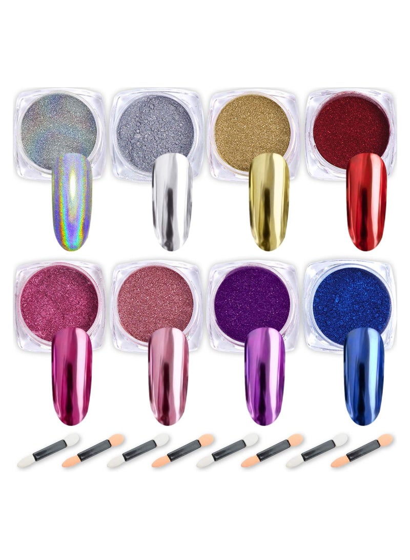 Nail Powder 8 Colors 1g/Jar Holographic Chrome Mirror Laser Synthetic Resin Pigment Manicure Art for Nails with Eyeshadow Sticks