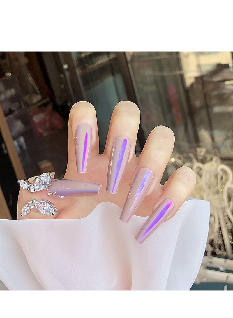 Extra Long Fake Nails 24pcs False Full Cover Glossy Press Ballerina Laser Acrylic for Girls and Women Pink